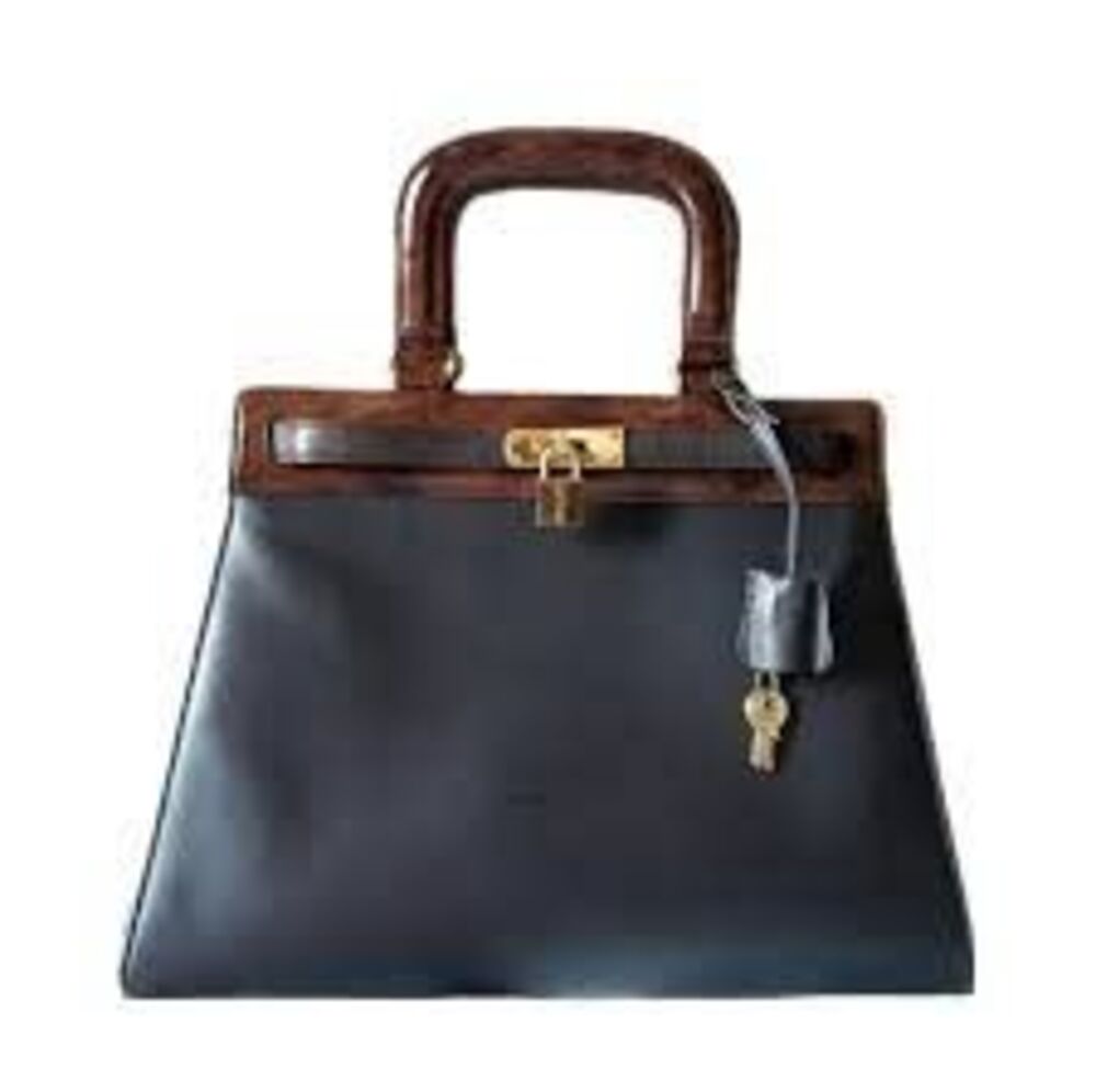 Vintage Valentino Garavani Kelly Handbag Black Brown Leather Dark Academia Prep